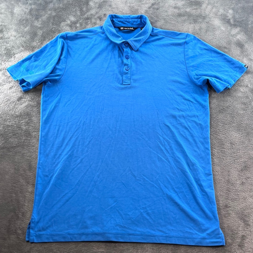 TravisMathew Mens Blue Short Sleeve Polo Shirt Allianz Logo Size M